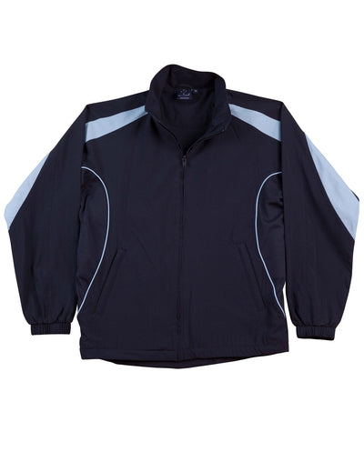 Kids Legend warm up jacket in black gray with white piping