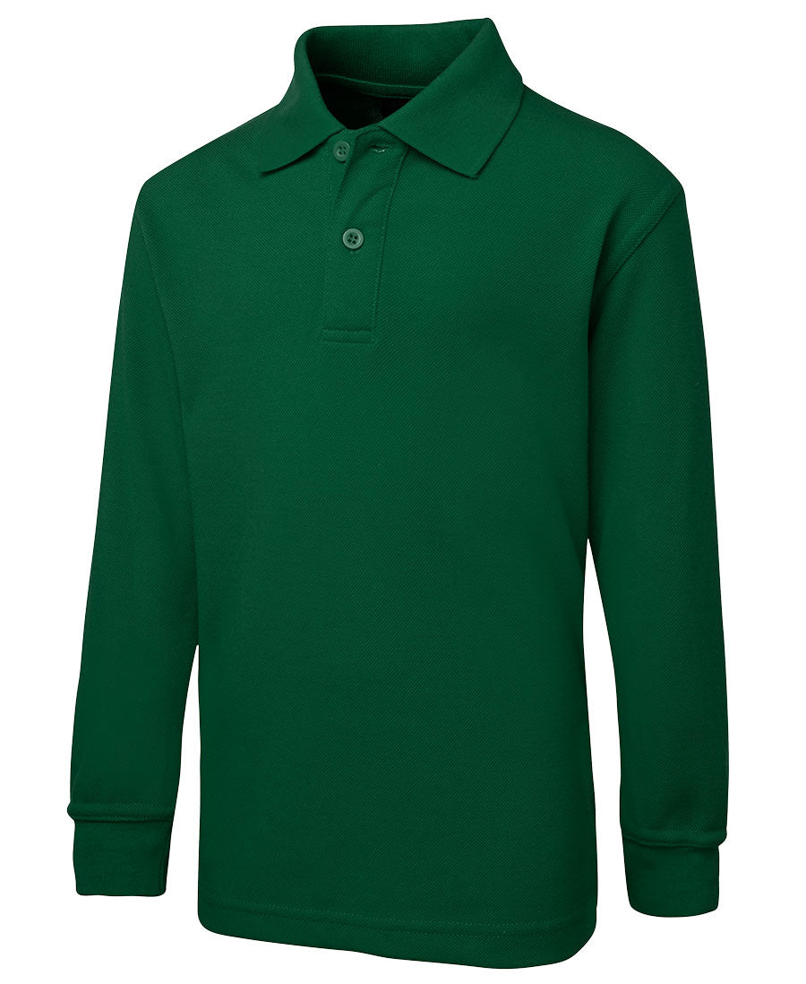 Kids long sleeve polo shirt in dark green with classic collar