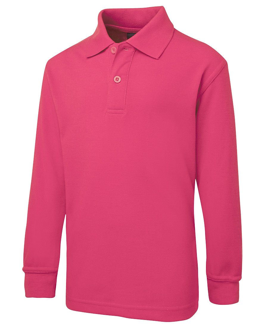 Bright pink kids long sleeve polo shirt with classic collar