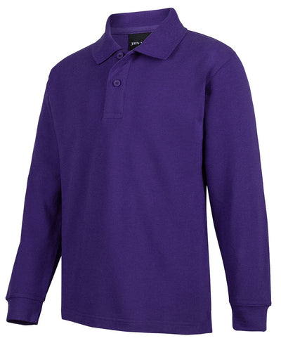 Purple kids long sleeve polo shirt with pique knit and buttoned collar