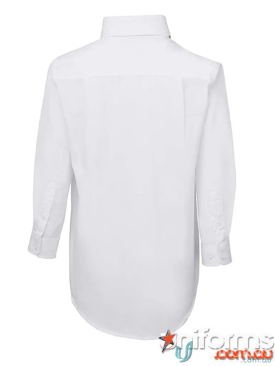 Kids LS School Shirt with comfort two-piece collar, curved hem, and easy care fabric