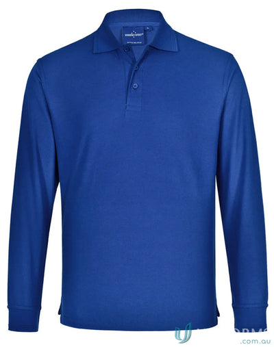 Kids Pique LS Polo in blue, traditional poly cotton long sleeve polo for boys