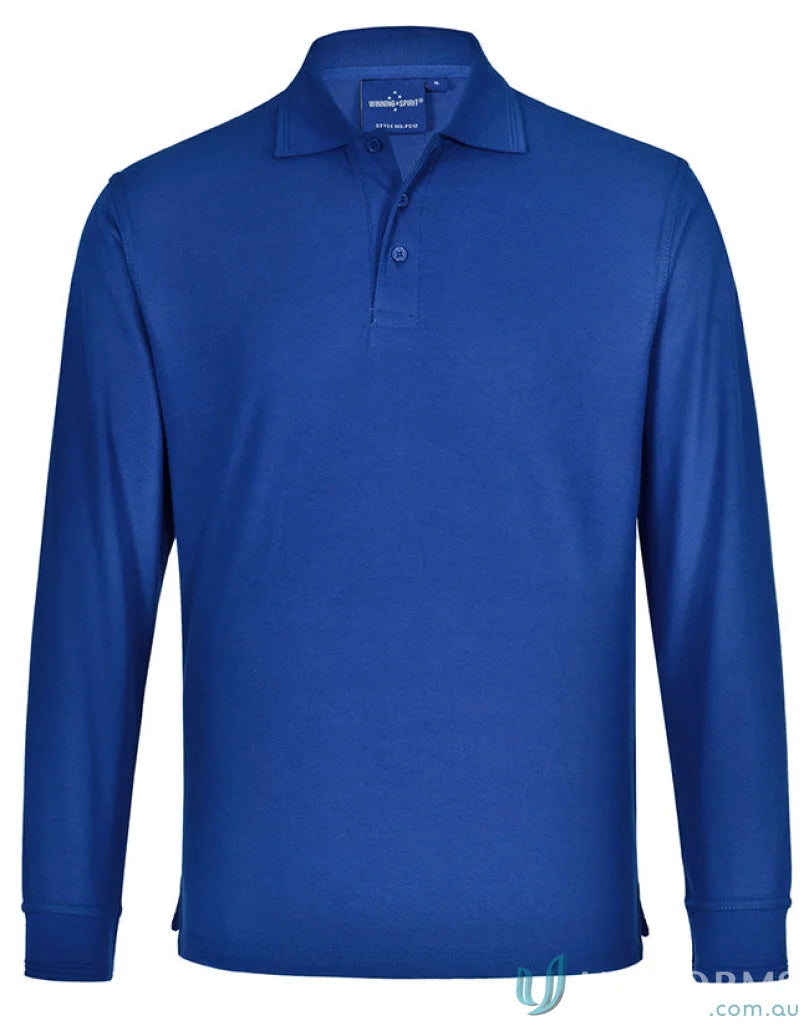 Kids Pique LS Polo in blue, traditional poly cotton long sleeve polo for boys