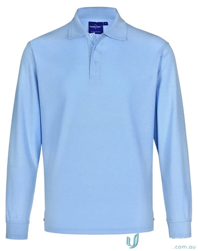 Light blue kids traditional poly long sleeve polo shirt from Kids Pique LS Polo collection