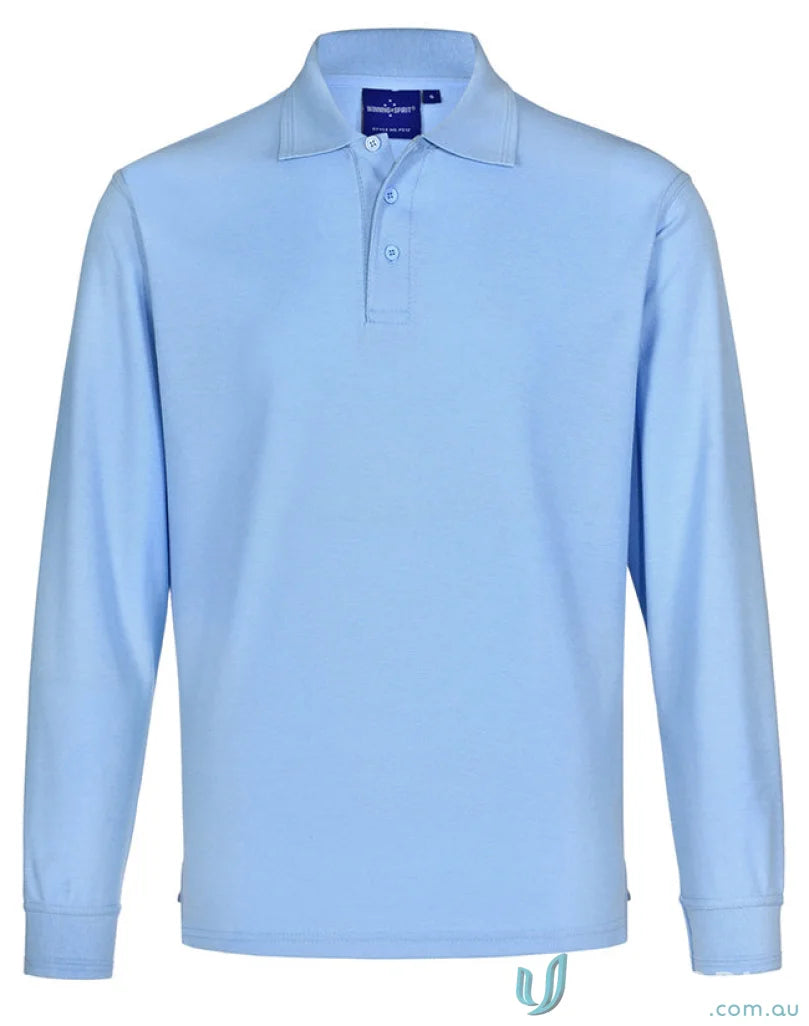Light blue kids traditional poly long sleeve polo shirt from Kids Pique LS Polo collection