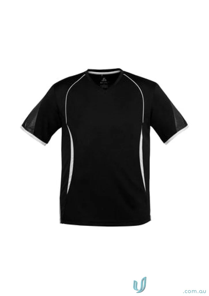 Kids Razor Tee black athletic t-shirt with white trim from t406ks Biz Collection featuring biz cool polyester