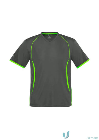 Gray and neon green Kids Razor Tee from t406ks biz collection, made with biz cool polyester
