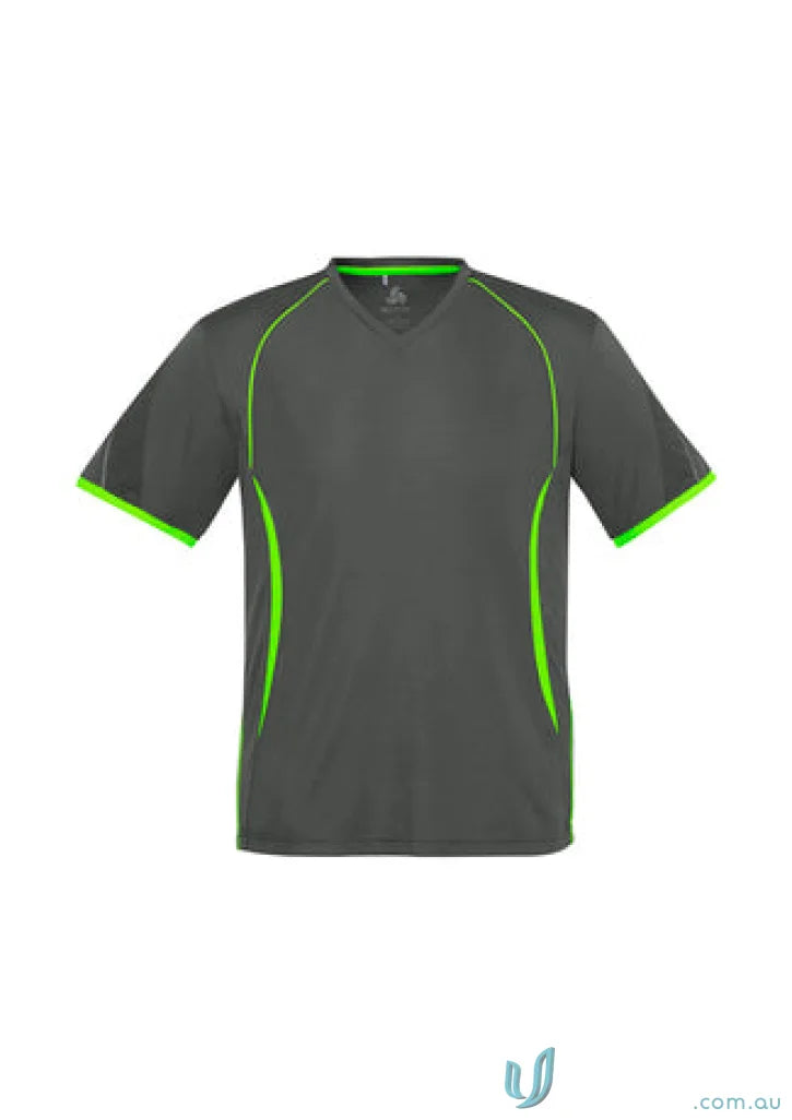 Gray and neon green Kids Razor Tee from t406ks biz collection, made with biz cool polyester