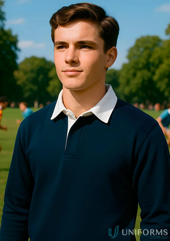 Kids rugby jumper in navy with 350gsm rugby knit from JBs Kids Rugby collection