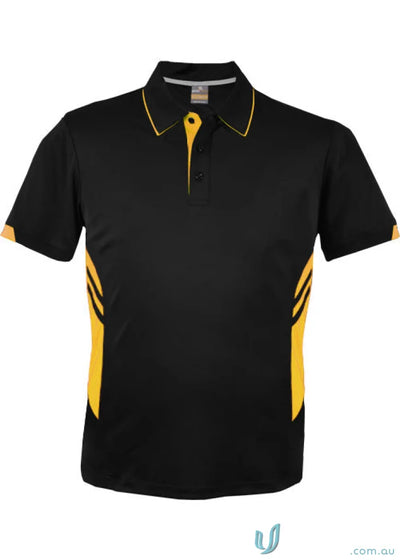 Kids Tasman Polo in black and yellow, perfect for kids Tasman polo style