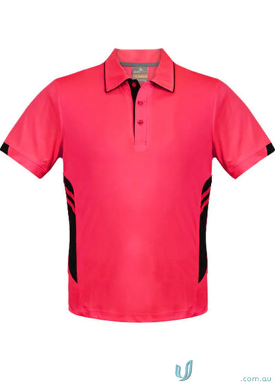 Kids Tasman Polo pink polo shirt with black accents, perfect for kids tasman style