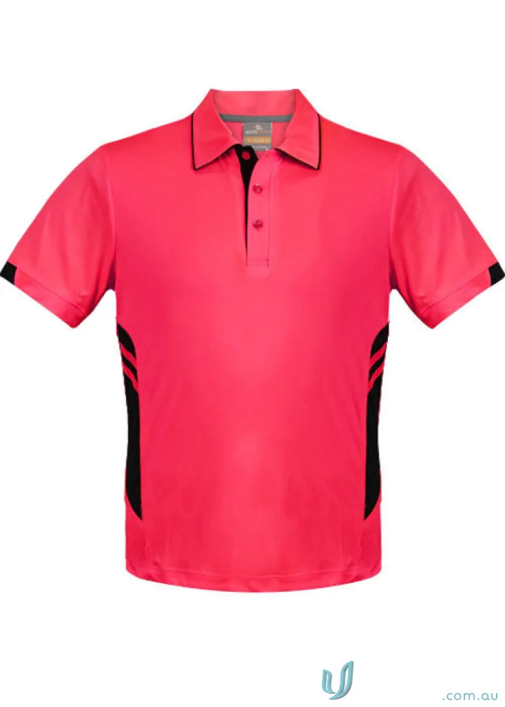 Kids Tasman Polo pink polo shirt with black accents, perfect for kids tasman style