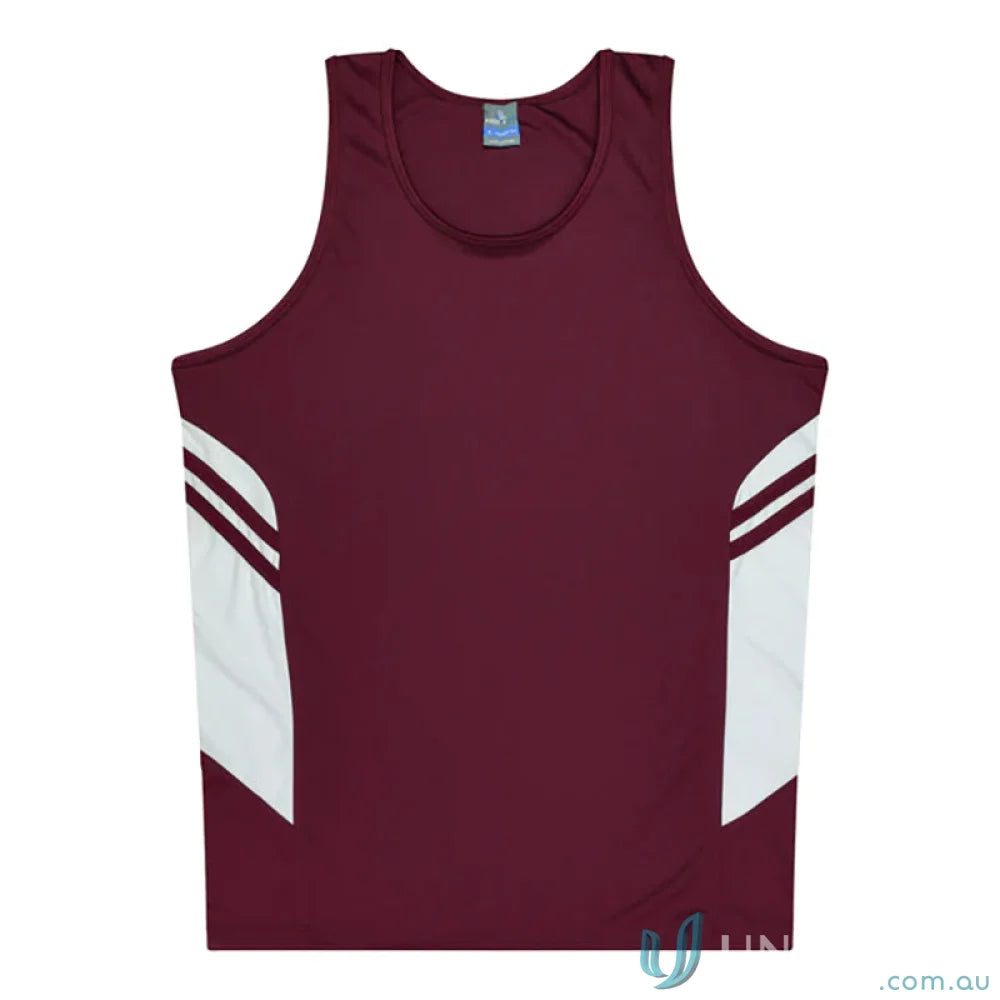 Aussie Pacific 3111 Kids Thames Singlet in Maroon/White