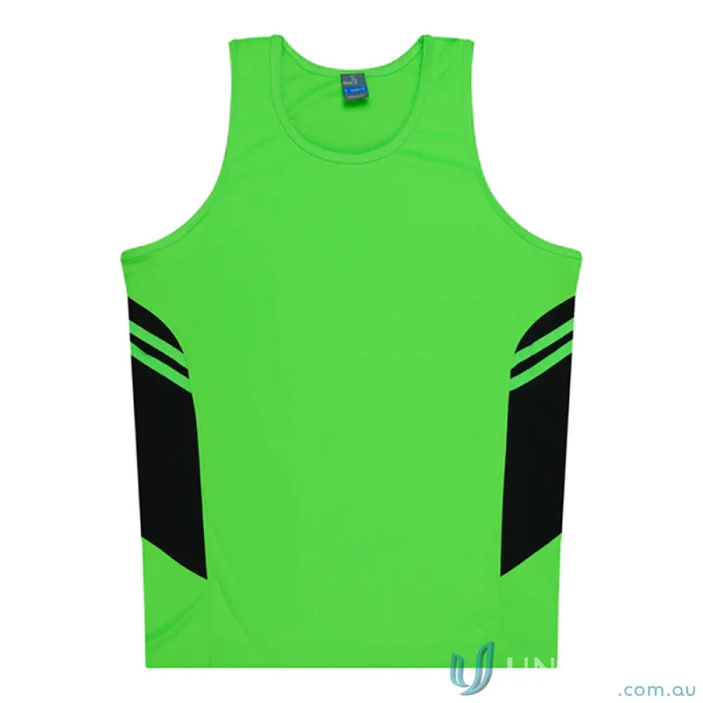 Aussie Pacific 3111 Kids Thames Singlet in Neon Green/Black