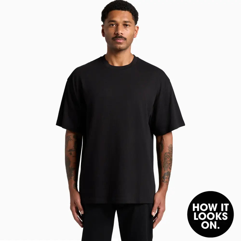 Black Kik Oversize Tee with wide neck ribbing, mens street tees