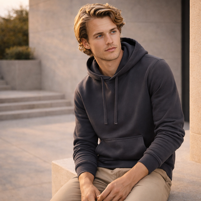 Krue Hoodie dark gray crew hoodie with front pocket, modern fit sw760m biz collection