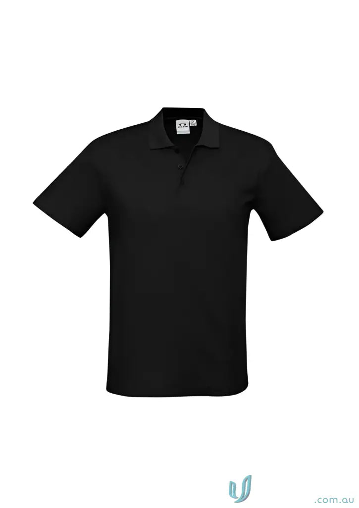 Black short-sleeved polo shirt with durable top-stitched armholes and twin needle sleeve details for the Krue Polo