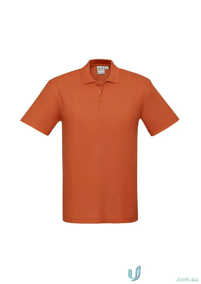 Orange short-sleeved polo shirt with durable top-stitched armholes and twin needle sleeves