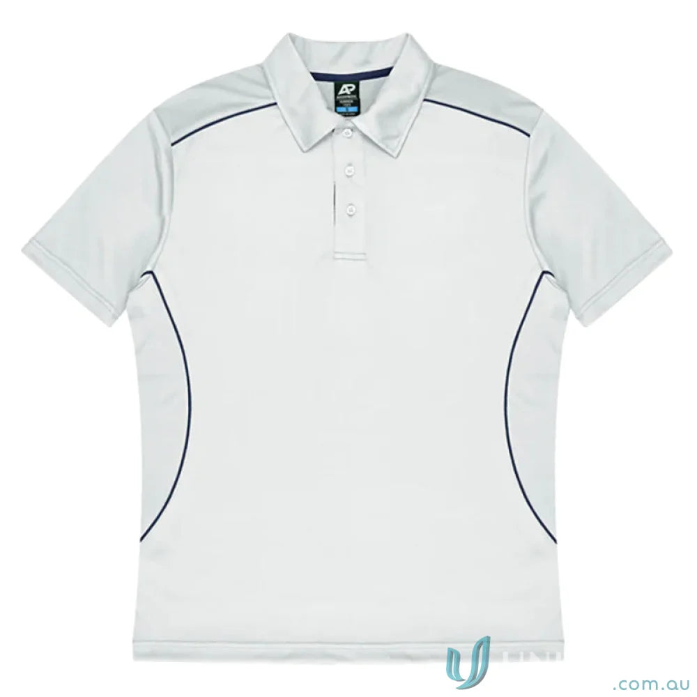 Kuranda Mens Polo in light grey with dark trim, perfect for ice hole mesh activities