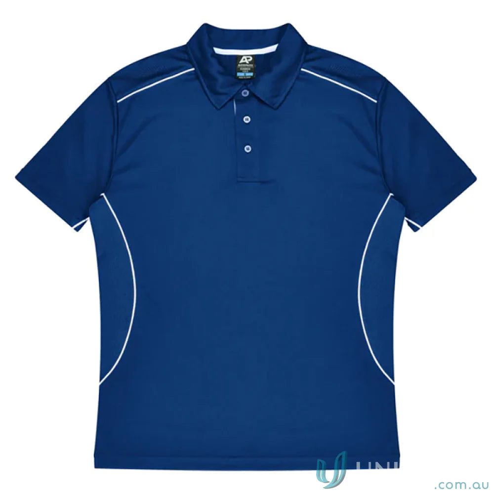 Kuranda Mens Polo in navy blue with white piping, perfect for ice hole mesh activities