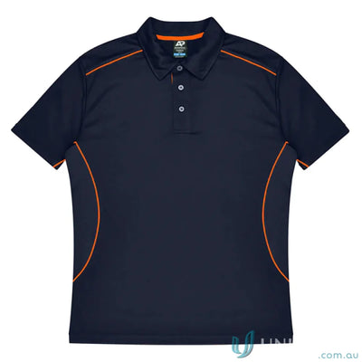 Kuranda Mens Polo navy blue short-sleeve shirt with orange ice hole mesh piping