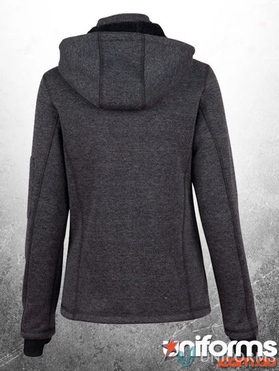 Gray hooded jacket from Ladies Acland Jacket, jk42 ladies acland with practical design and hands warm feel