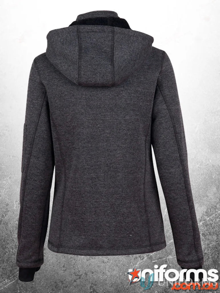 Gray hooded jacket from Ladies Acland Jacket, jk42 ladies acland with practical design and hands warm feel
