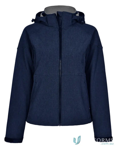 Navy blue ladies Aspen softshell hooded jacket perfect for outdoor adventures jk34