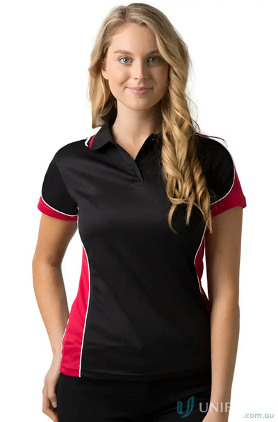 Womens black and red Ladies Auburn Polo with feeling fresh cooldry micromesh and loose pocket