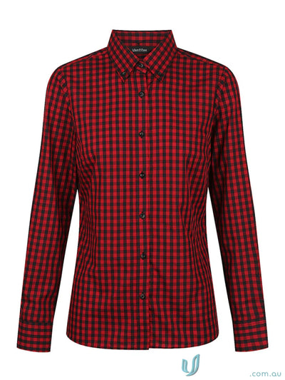 Ladies Barrett Long Sleeve Shirt with red and black checkered pattern