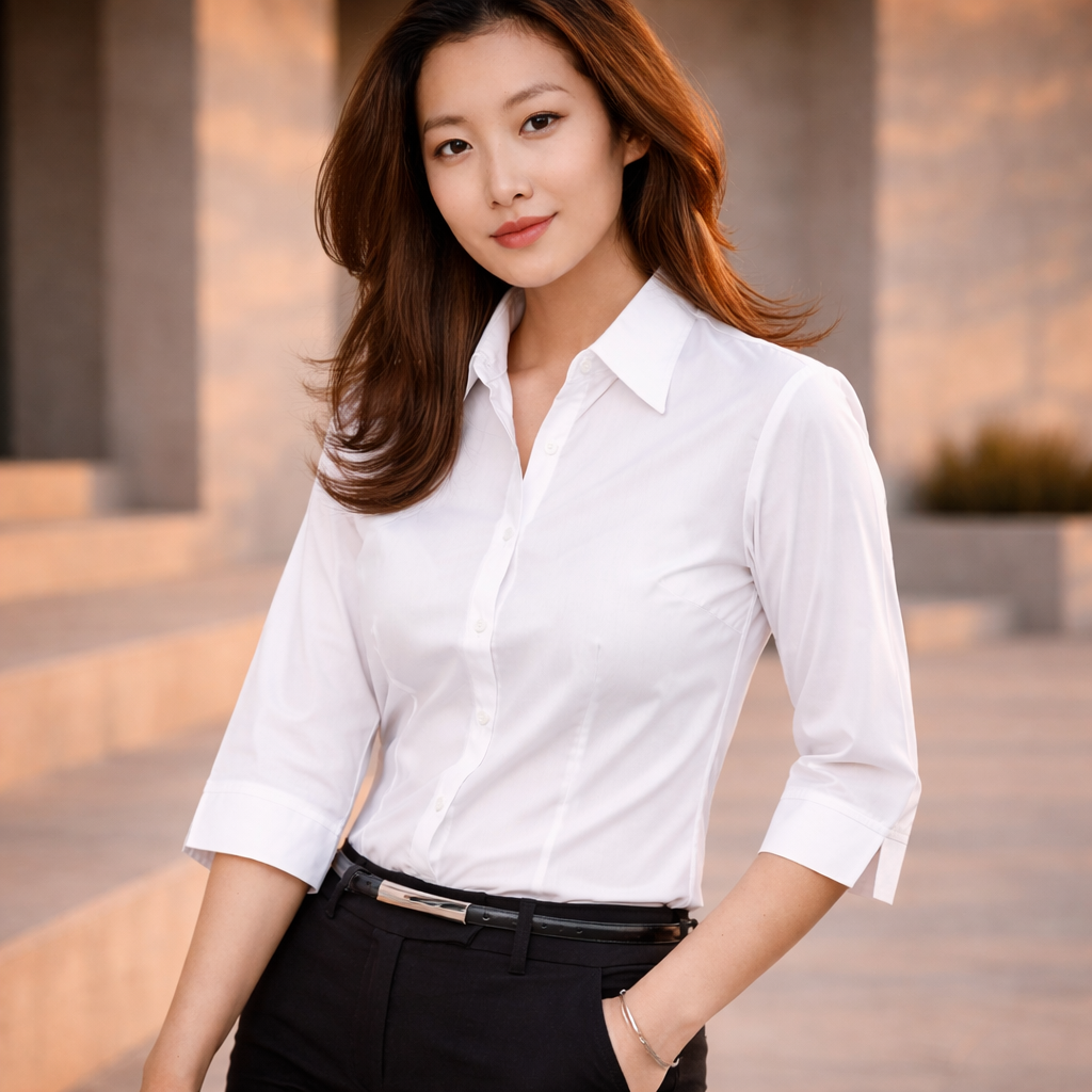 Biz collection ladies work shirt cotton poplin with 3Q sleeves
