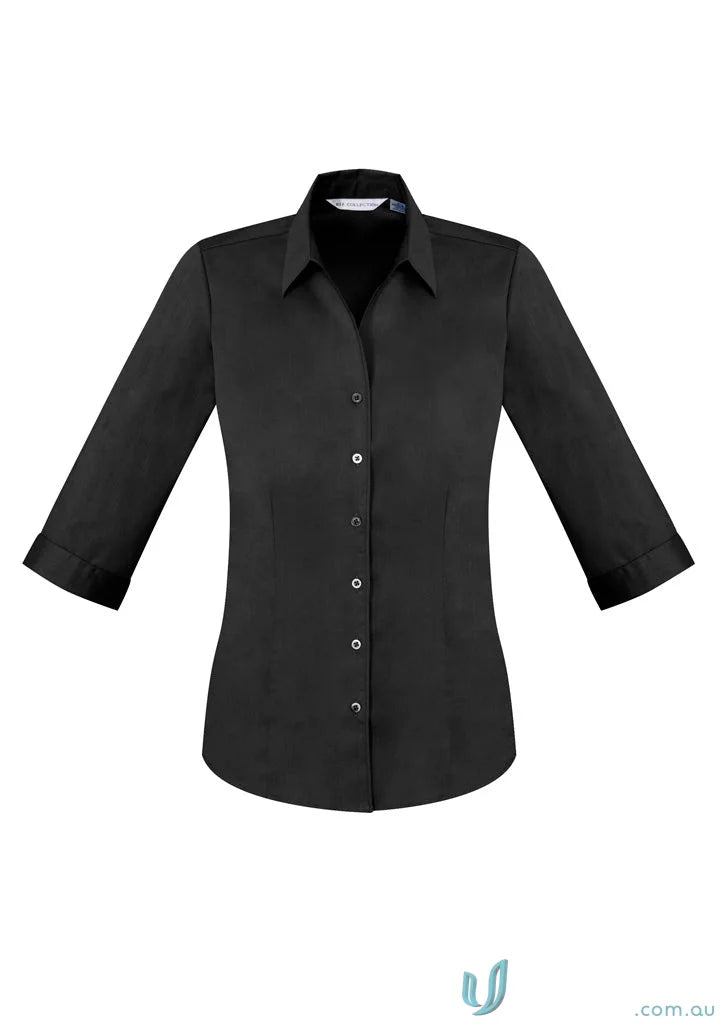 Womens Monaco shirt with french cuffs in a tailored fit, black three-quarter sleeve shirt
