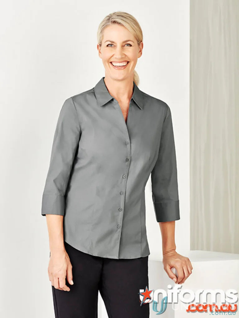 Gray ladies Bentleigh 3Q shirt with French cuffs, perfect womens monaco shirt with tailored fit