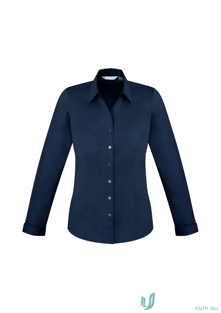 Navy blue Monaco long sleeve shirt from Biz Collection Ladies Women’s Monaco Long line-up