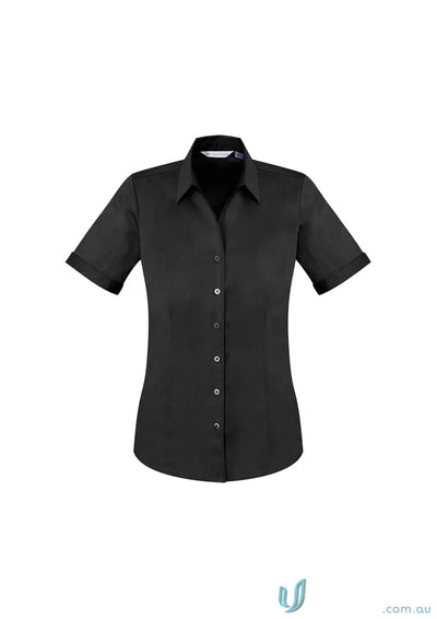 Womens Monaco black short sleeve button-down shirt from Biz Collection Ladies