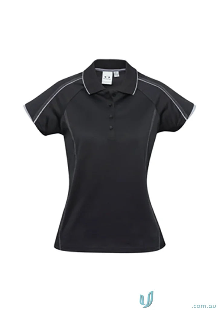 Black womens Ladies Blade Polo with white trim from Biz Collection Ladies Blade short sleeve
