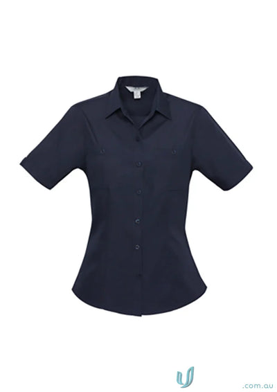 Navy blue womens Bondi short sleeve button-down shirt from Biz Collection Ladies