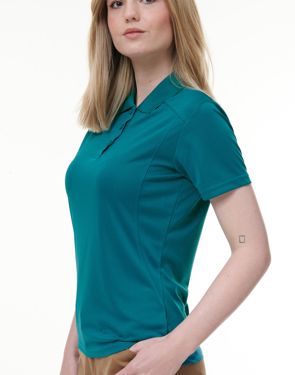 Ladies breathable bamboo charcoal polo in teal with textured weave
