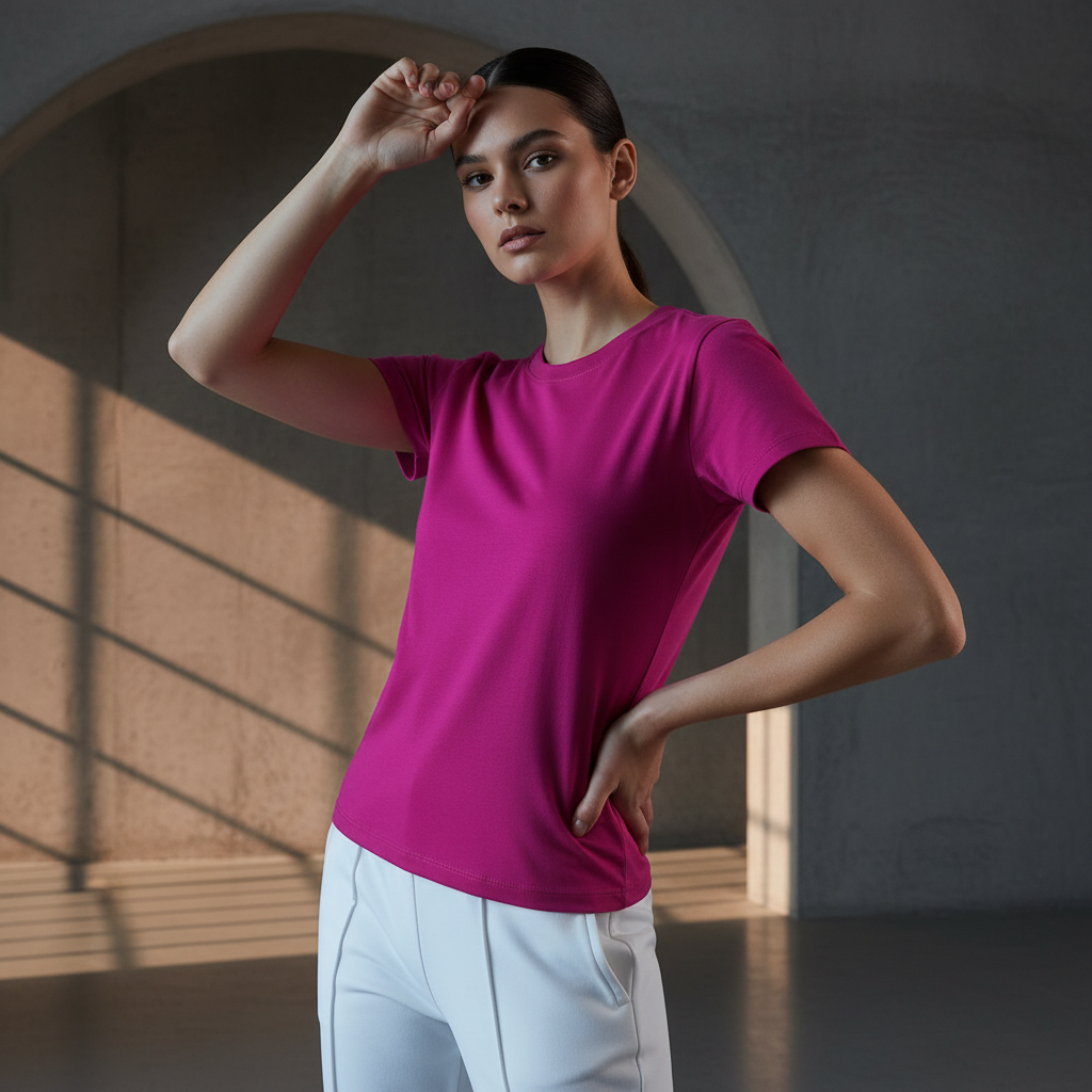 Ladies Brightport Tee: vibrant fuchsia short-sleeve premium combed cotton tee