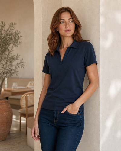Ladies Cotton Stretch Oceania Polo on Australian fashion model