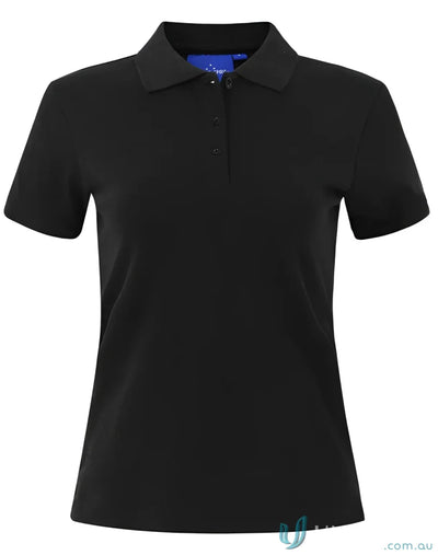Black womens polo shirt from Winning Spirit Ladies collection, perfect for Darling Harbour polo events
