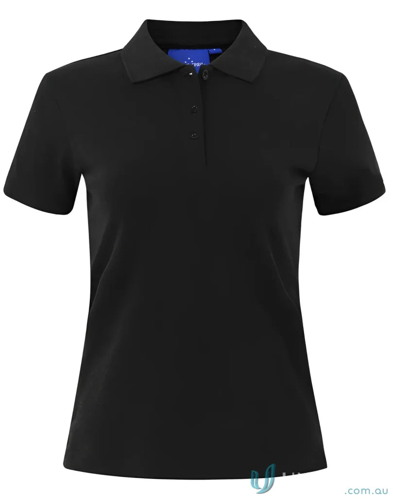 Black womens polo shirt from Winning Spirit Ladies collection, perfect for Darling Harbour polo events