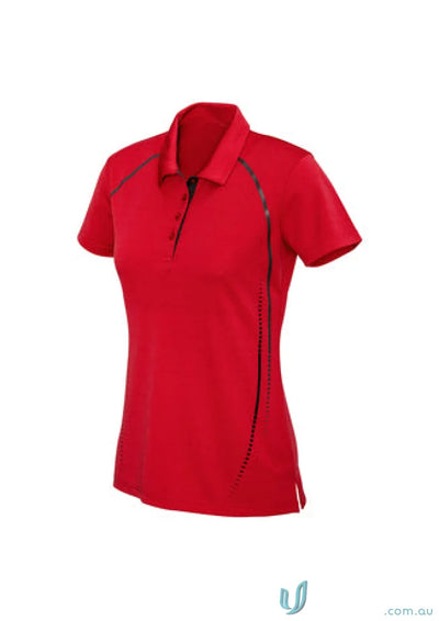 Red lady cyber polo shirt from Biz Collection Ladies with antibacterial treatment helps