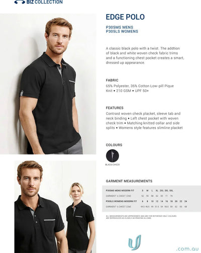 Ladies Edge Contrast Check Polo with black and white trim, perfect for short sleeve pogos