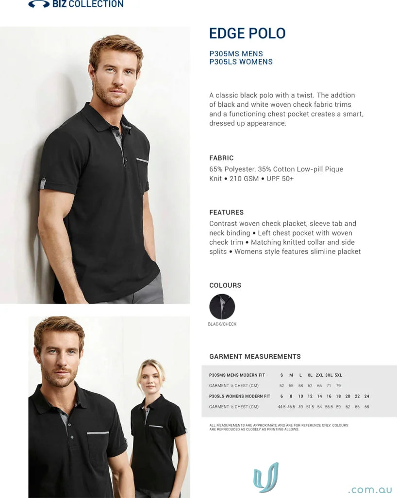 Ladies Edge Contrast Check Polo with black and white trim, perfect for short sleeve pogos