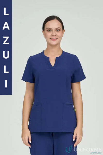 Blue scrub top from Ladies Ellen suit hospital nurses and aged care staff