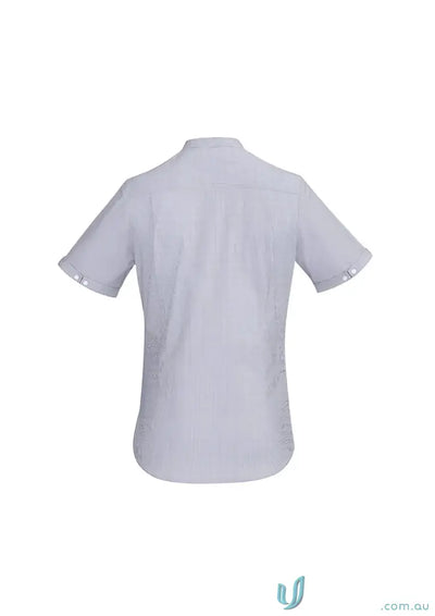 Ladies EMB Cotton Rich SS Shirt with yarn dyed fine stripe pattern