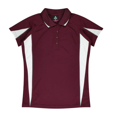 Ladies Eureka Polo maroon white short sleeve collar shirt