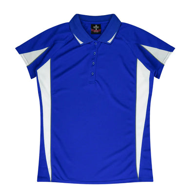Ladies Eureka Polo in royal blue and white with collar
