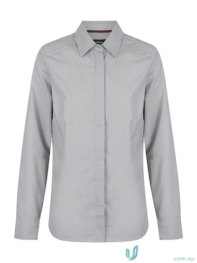 Gray ladies Felix long sleeve shirt with buttons, perfect for stylish casual looks